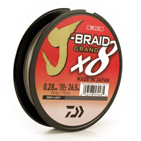 Леска плетеная Daiwa J-Braid GRAND X8 Gray-Light (светло-серая) 135m
