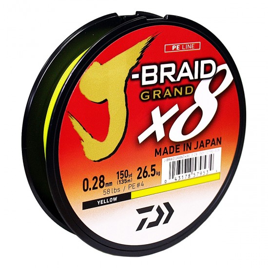 Леска плетеная шнур daiwa j braid grand x8 yellow желтая 135m для