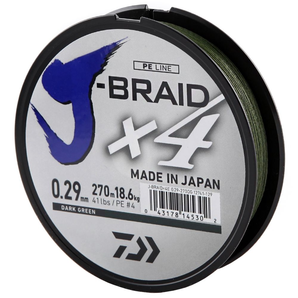 Леска плетеная шнур Daiwa J-Braid X4 Dark Green (темно-зеленая) 270m .