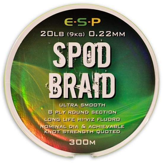 Леска плетеная для спода ESP SPOD Braid 0,22mm 20lb Hi-Viz Fluoro Green 300m